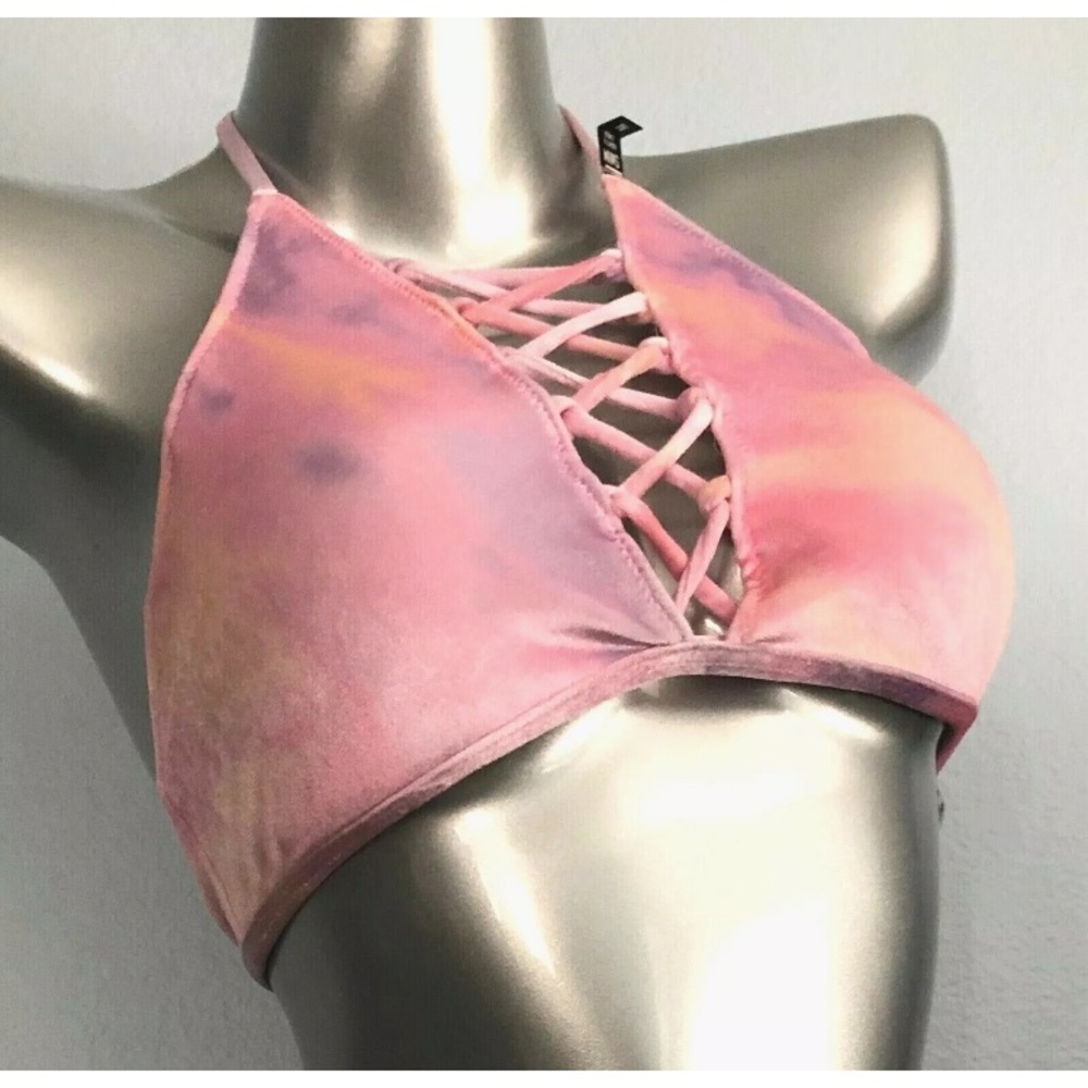 VS PINK Strappy High neck velvet caged bikini top